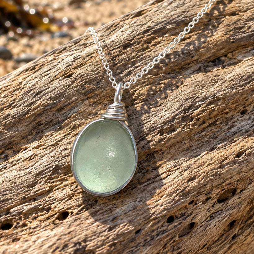 Pale Green Seaham Sea Glass Pendant