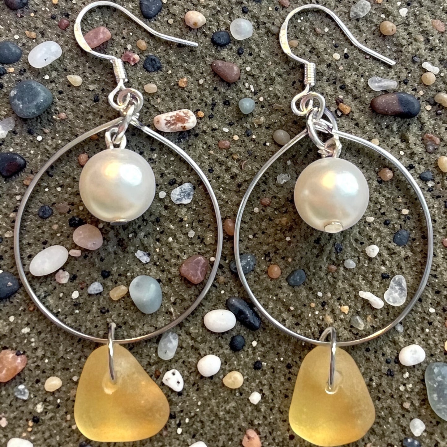 Statement Seaham Sea Glass and Glass Pearl Earrings