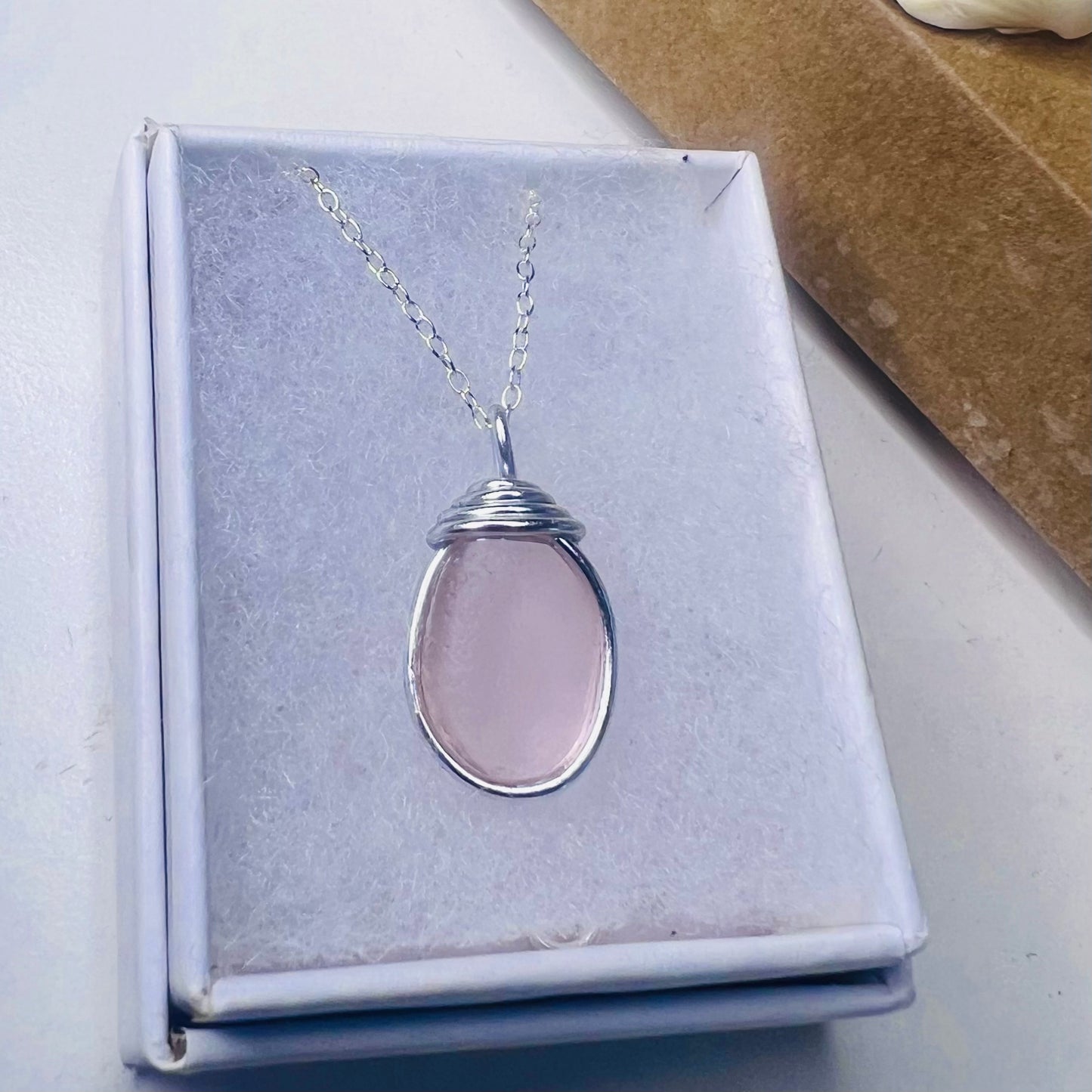 Rare Pale Pink Shade Sea Glass Pendant