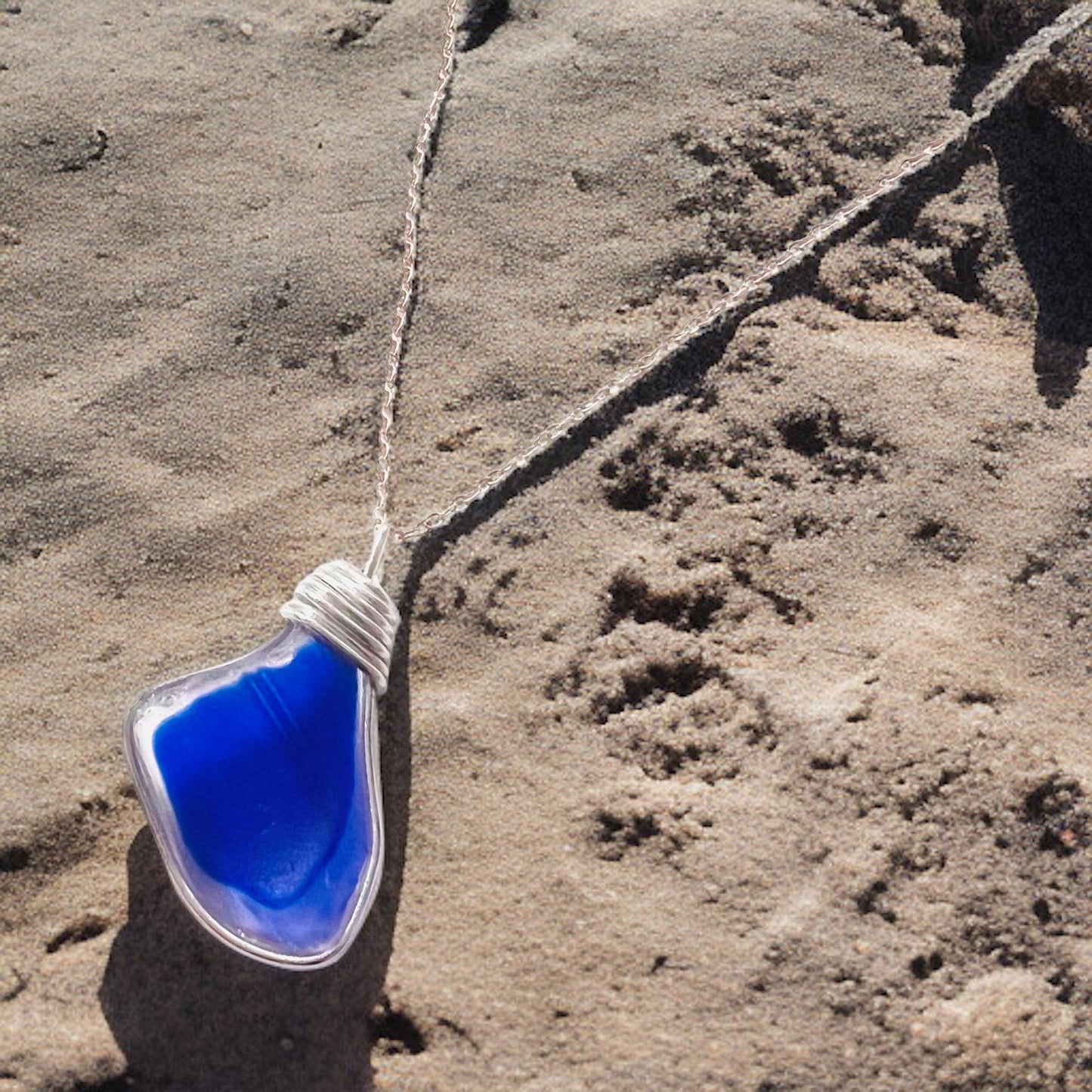 Canary Island Large Blue and White Sea Glass Pendant