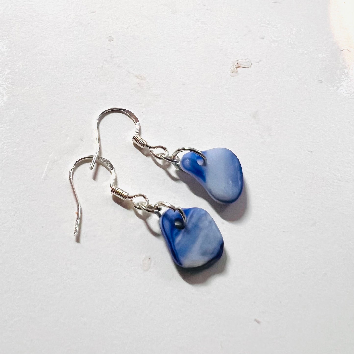 Blue and White Milky Seaham Sea Glass Earrings