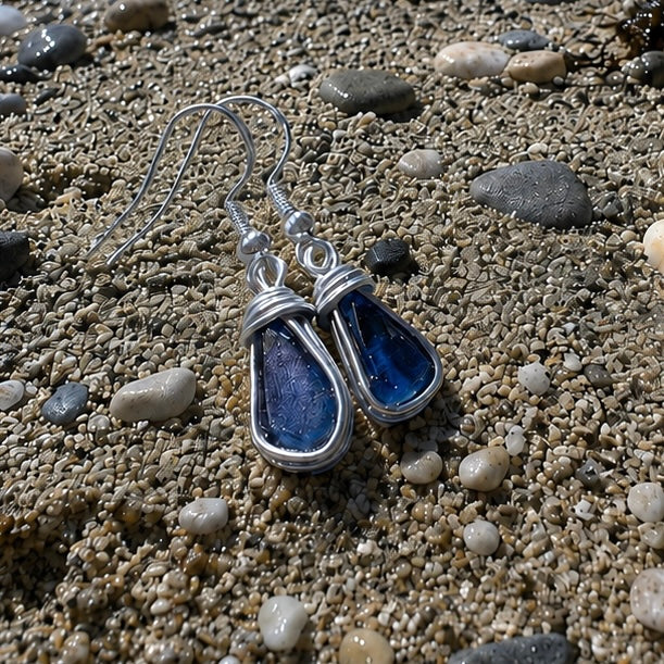 Blue Seaham Sea Glass Earrings