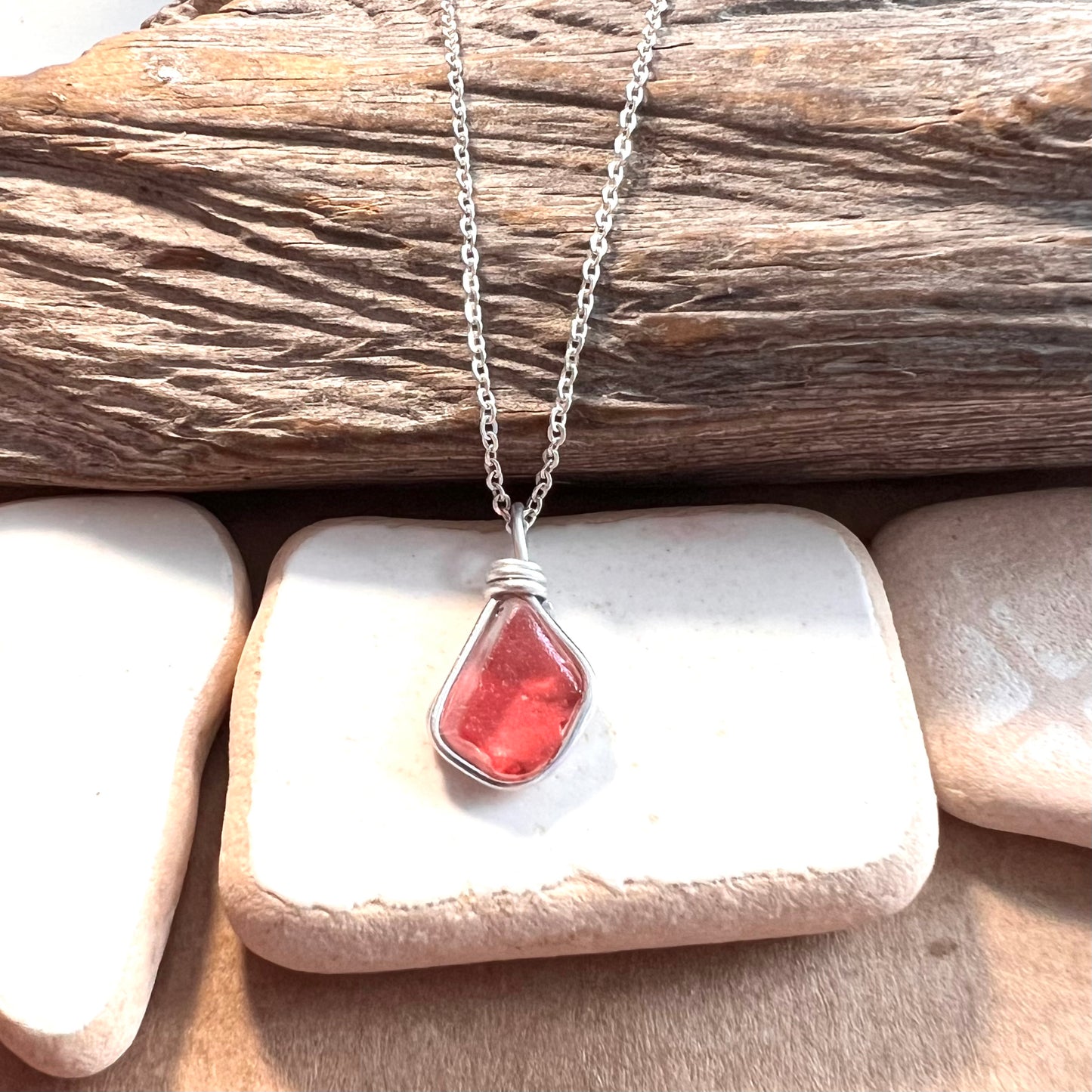 Coral Pink Seaham Sea Glass Multi Pendant