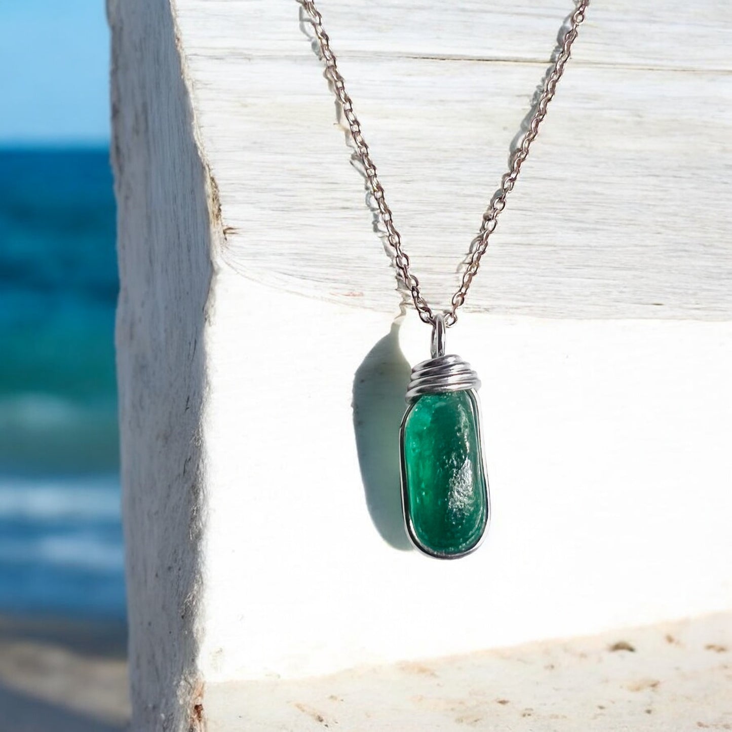 Canary Island Rare Turquoise Green Sea Glass Pendant