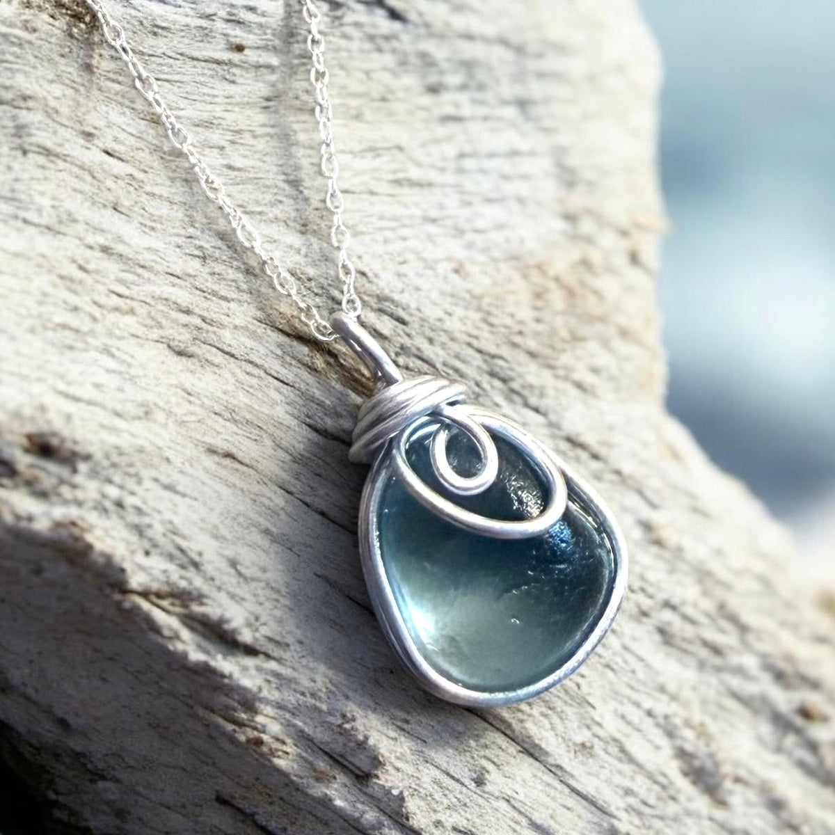 Dusky Blue Seaham Sea Glass Pendant