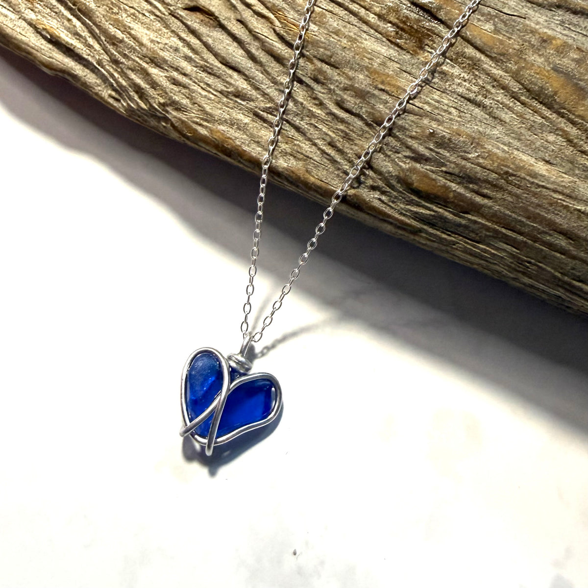 Deep Blue Seaham Sea Glass Heart Pendant