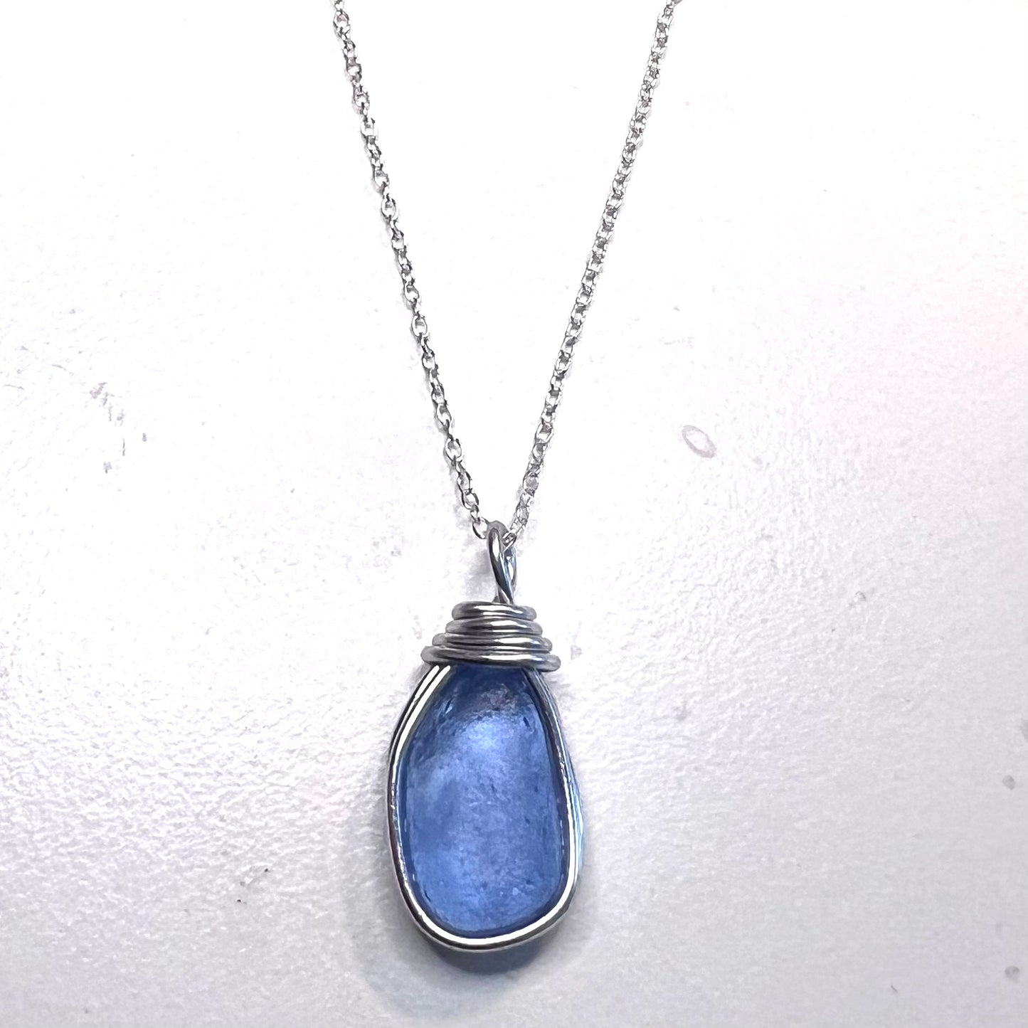 Light Cornflower Blue Seaham Sea Glass Pendant