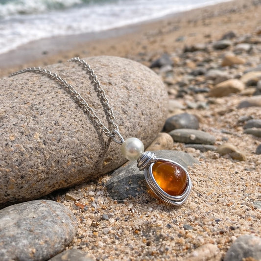 Very Rare Orange Small Seaham Sea Glass Multi Pendant
