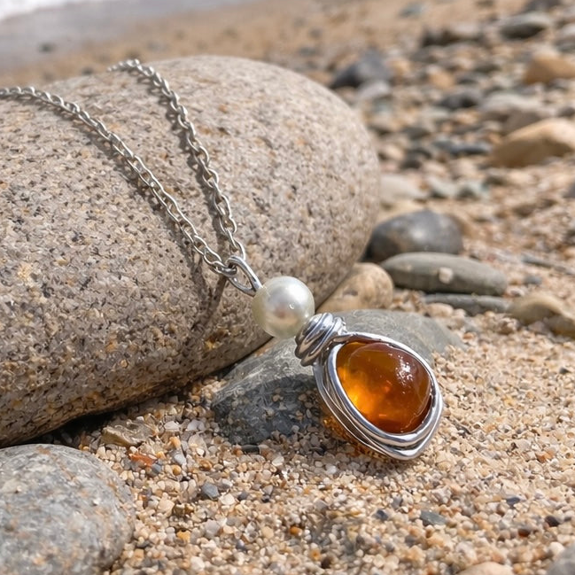 Very Rare Orange Small Seaham Sea Glass Multi Pendant
