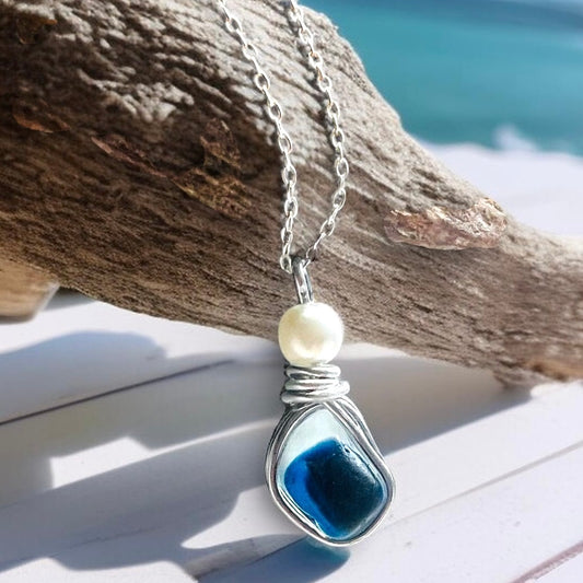 Deep Blue Seaham Sea Glass Multi Pendant