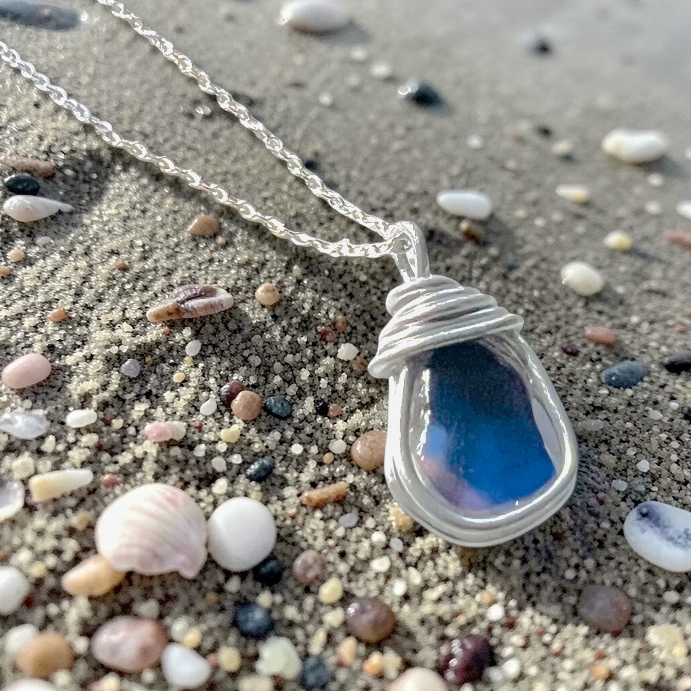 Small Pink and Blue Seaham Sea Glass Multicolour Pendant