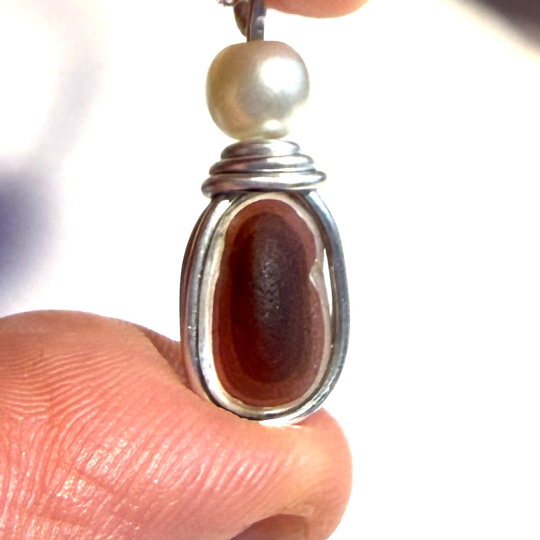 Rare Maroon Tone Seaham Sea Glass Pendant