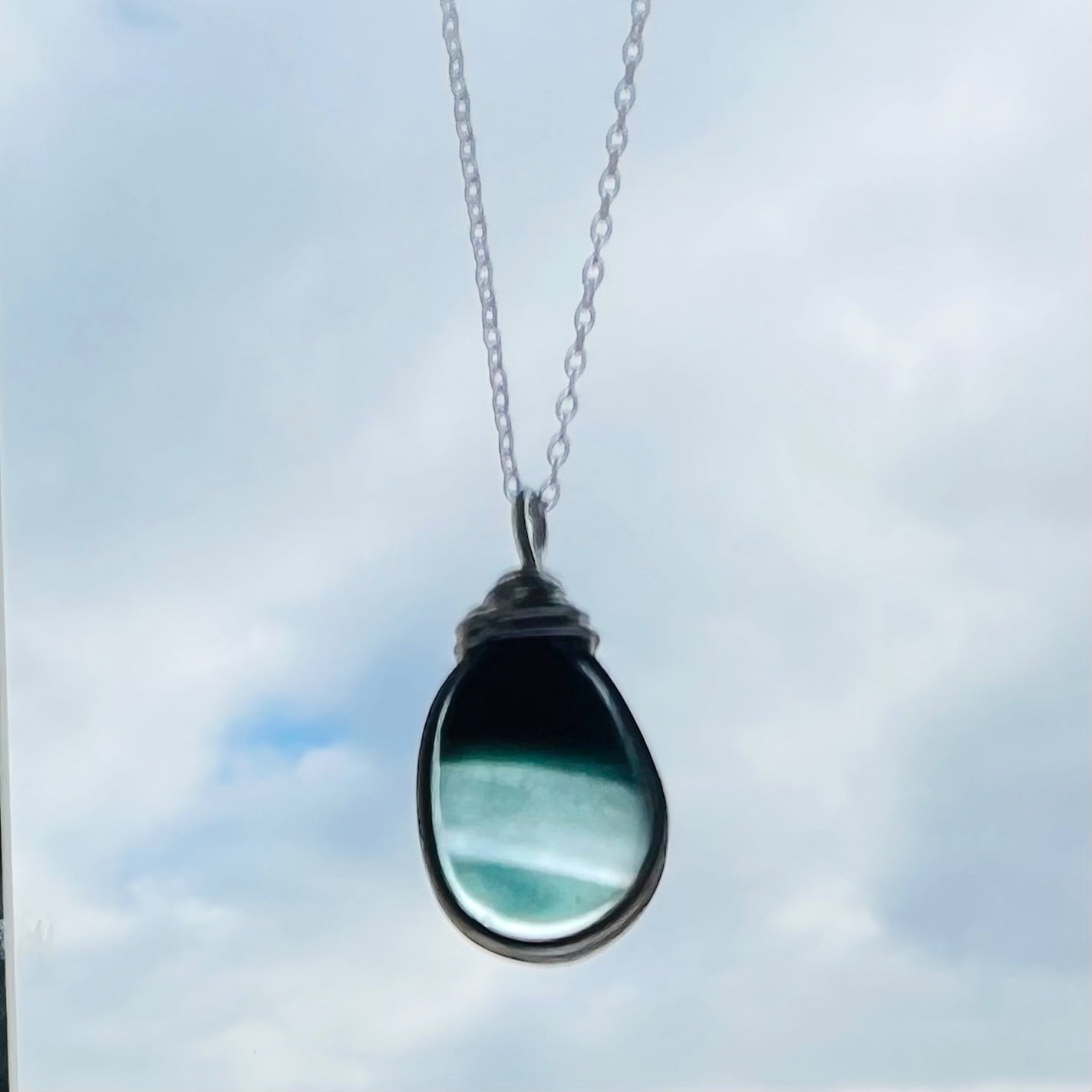 Rare Large Grey and Black Multi Tone Seaham Sea Glass Pendant