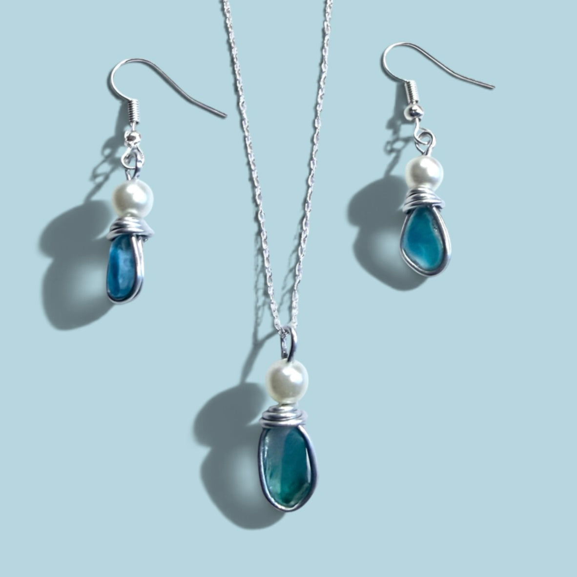 Small Turquoise Multi Seaham Sea Glass Jewellery Set