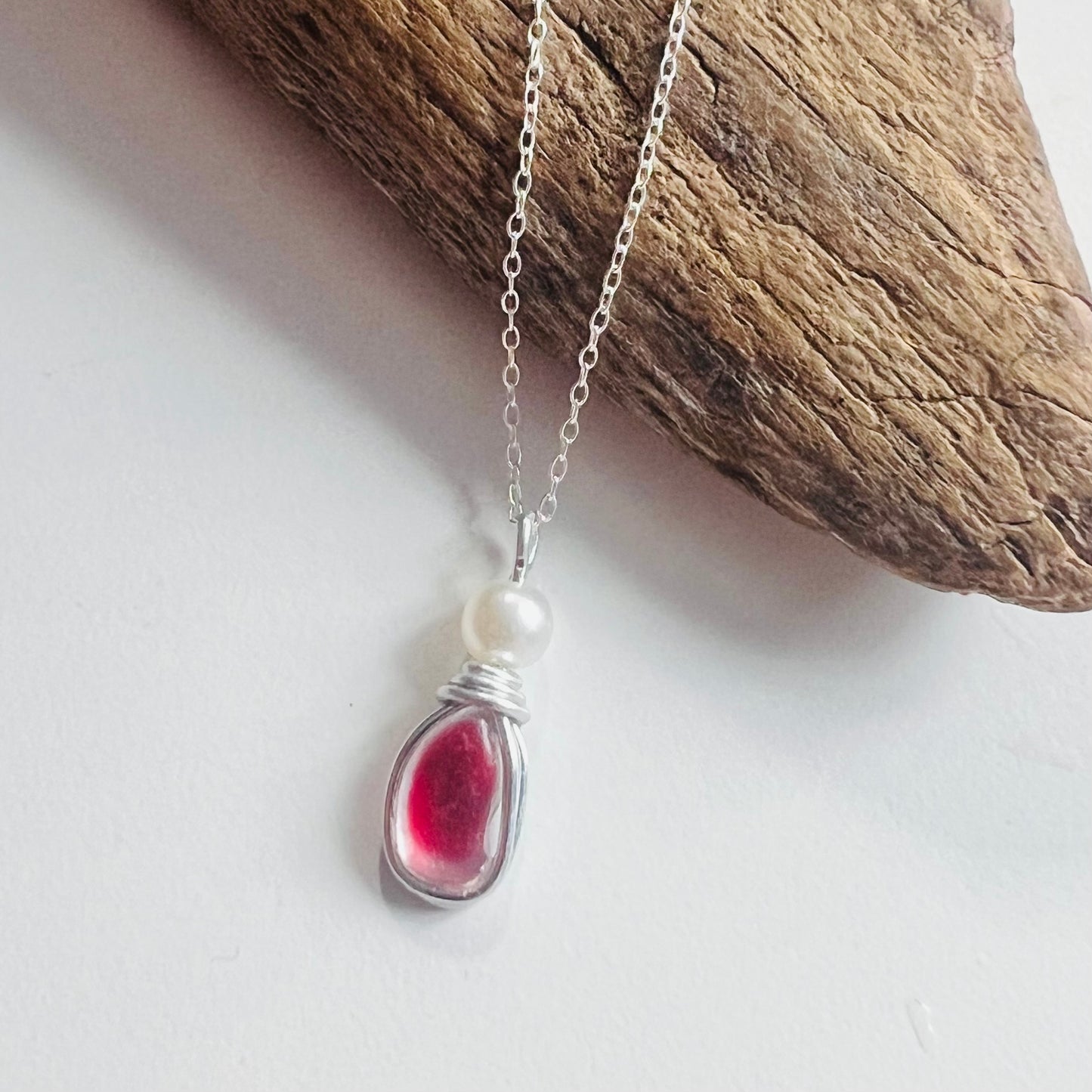 Pink & White Seaham Sea Glass Multi Pendant