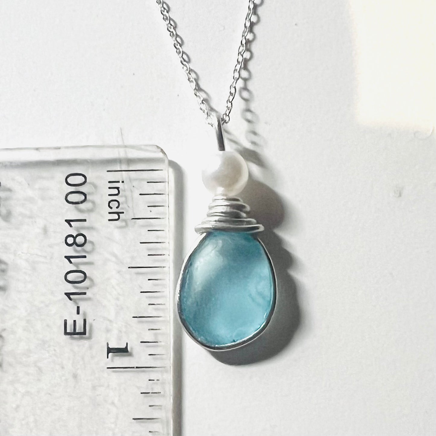Pale Bright Blue Seaham Sea Glass Pendant