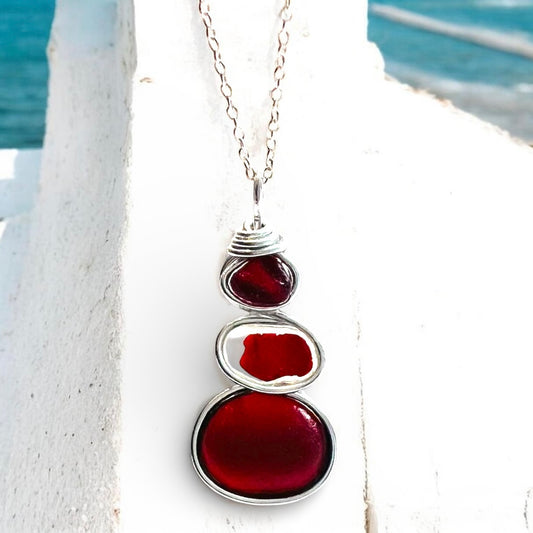 Rare Red Shades Seaham Sea Glass Pendant