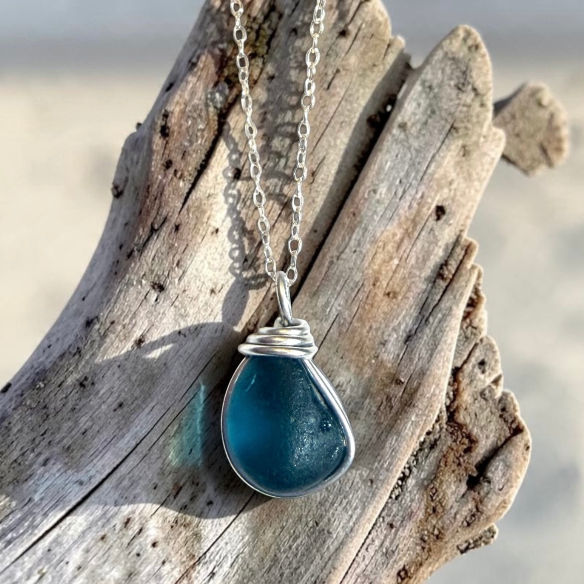 Deep Turquoise Seaham Sea Glass Pendant