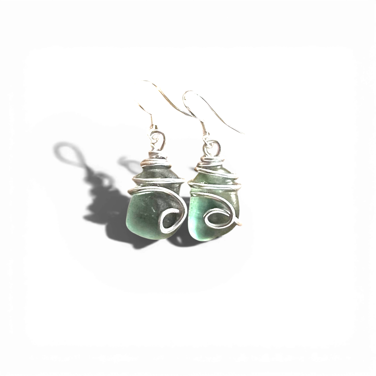 Turquoise Green Seaham Sea Glass Earrings