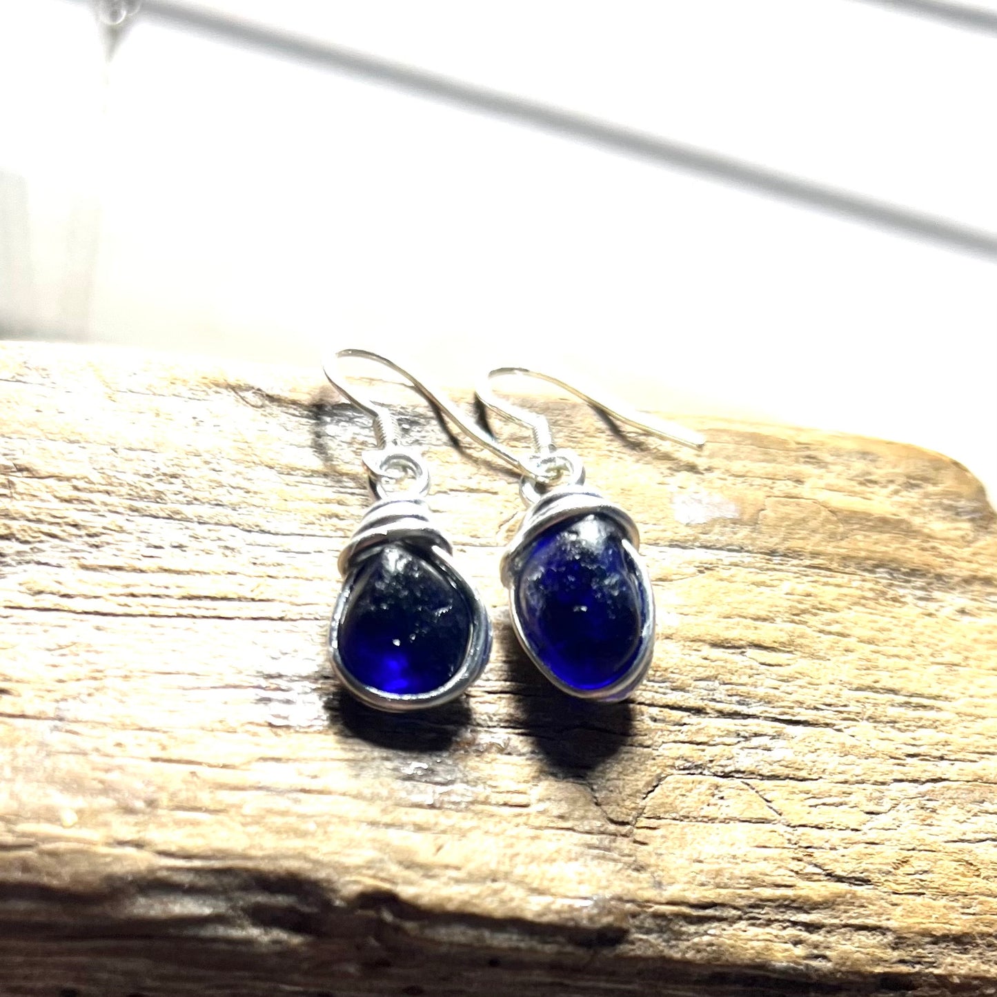 Deep Blue Seaham Sea Glass Earrings