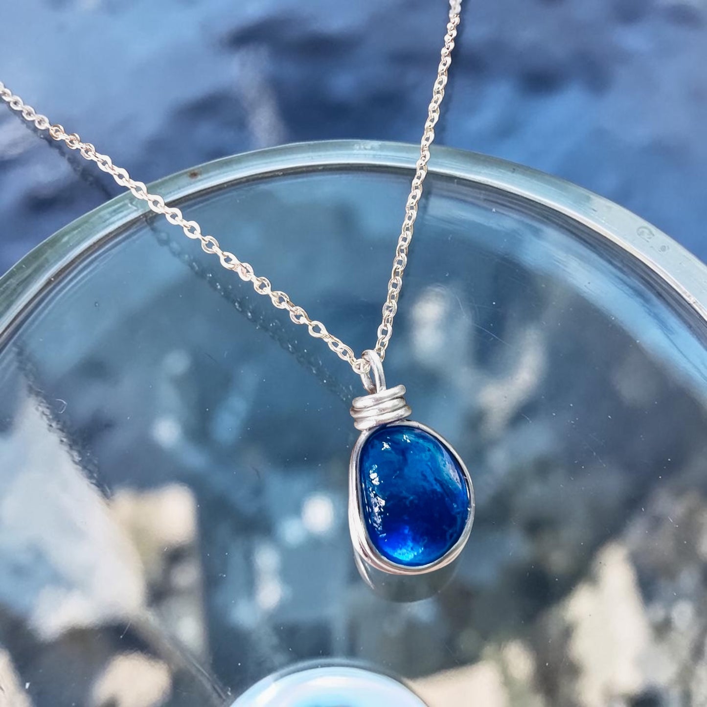 Mid Blue Seaham Sea Glass Pendant