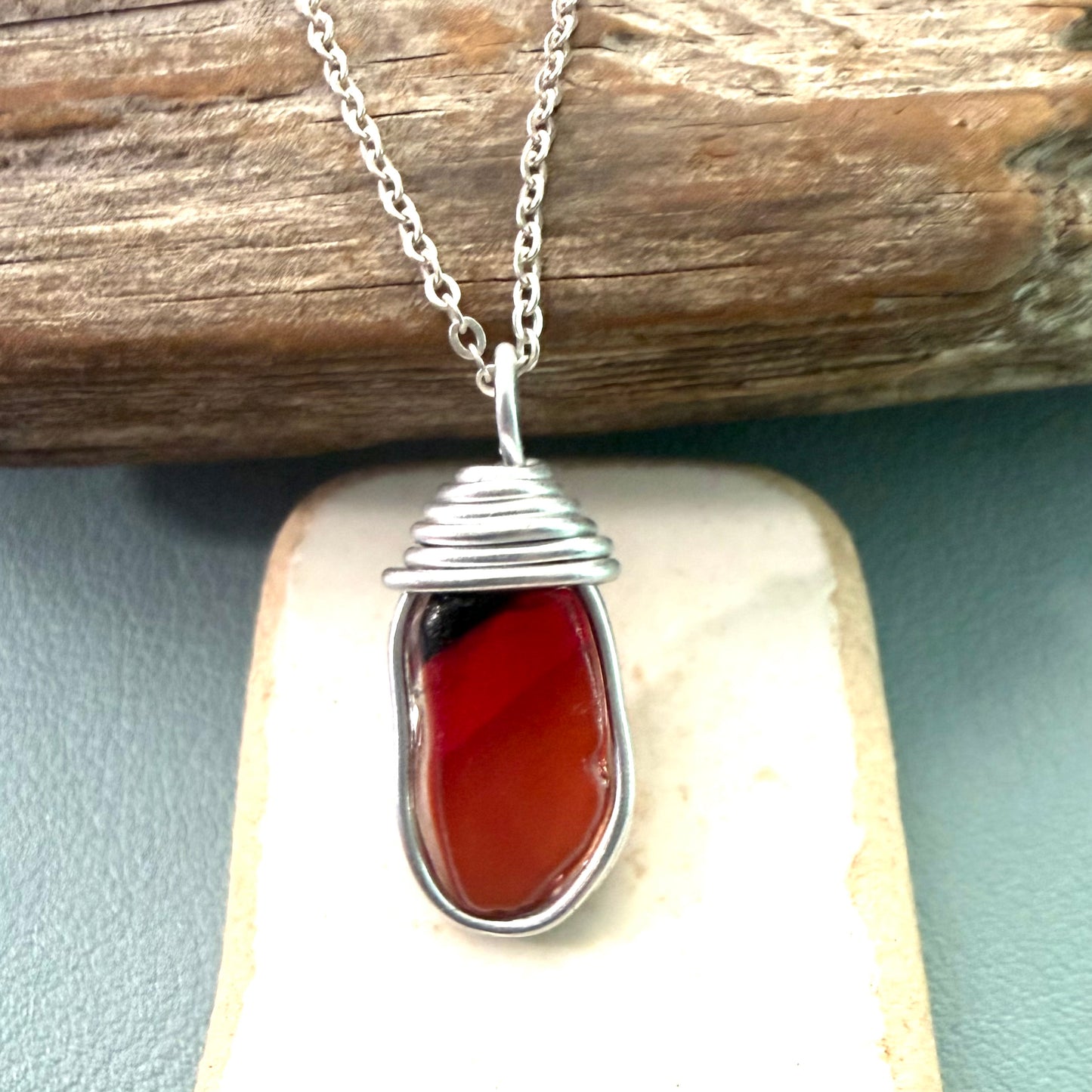 Very Rare Red and Orange Canary Islands Sea Glass Pendant