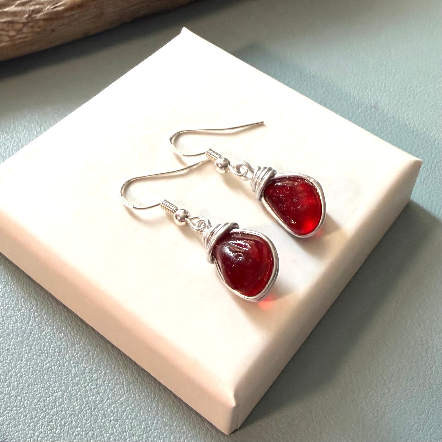 Rare Red Seaham Sea Glass Earrings