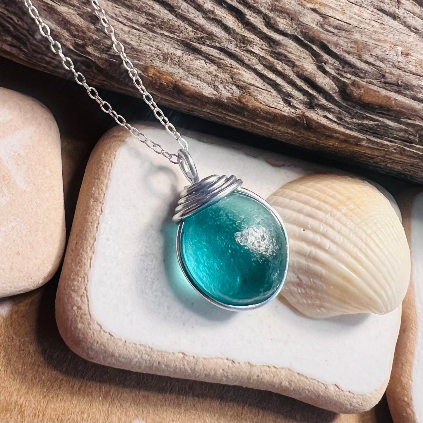 Canary Island Rare Turquoise Green Sea Glass Pendant