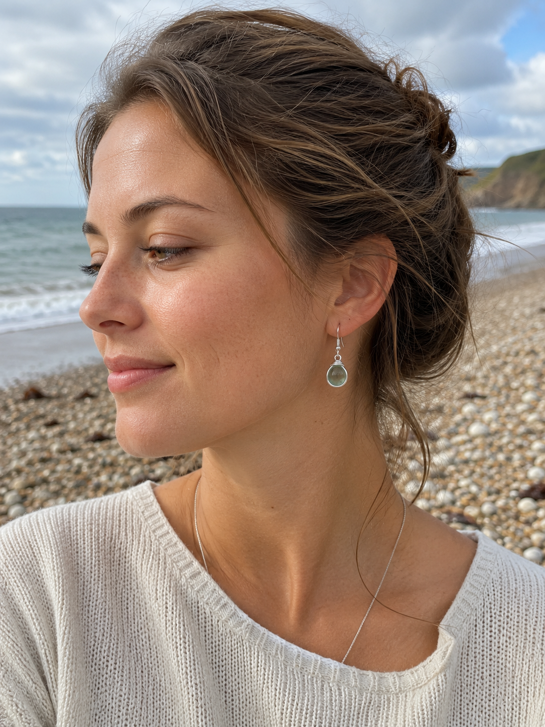 Aqua Sea Foam Seaham Sea Glass Earrings On Sterling Silver Hooks