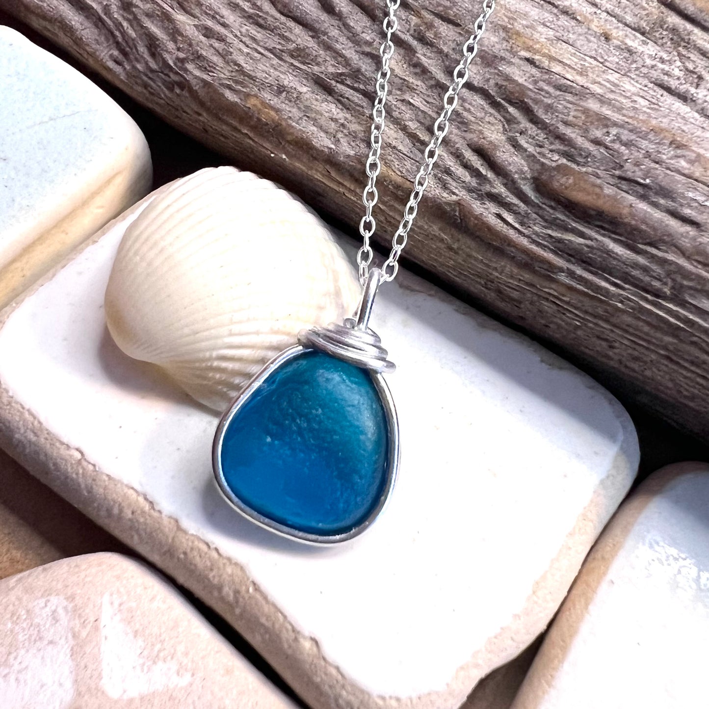 Turquoise Green Seaham Sea Glass Pendant
