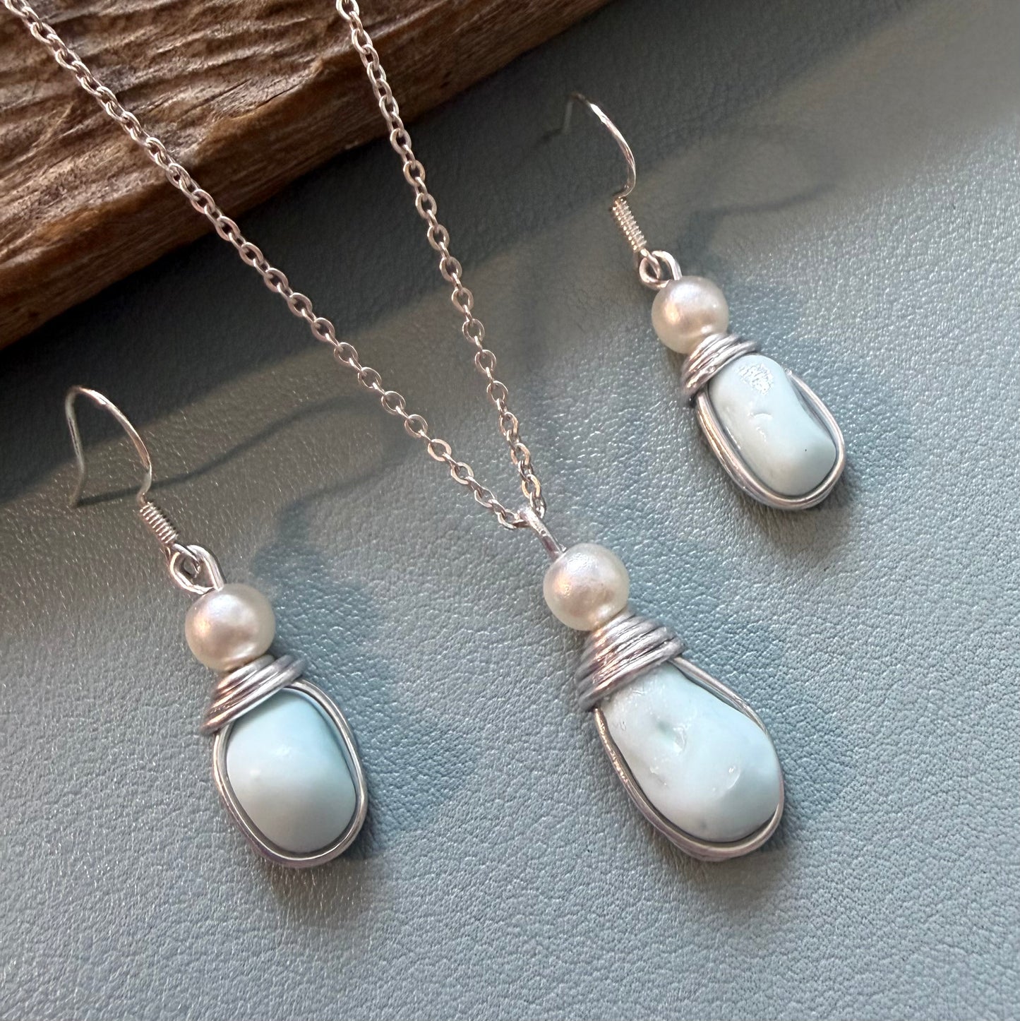 Milky Blue Seaham Sea Glass Jewellery Set