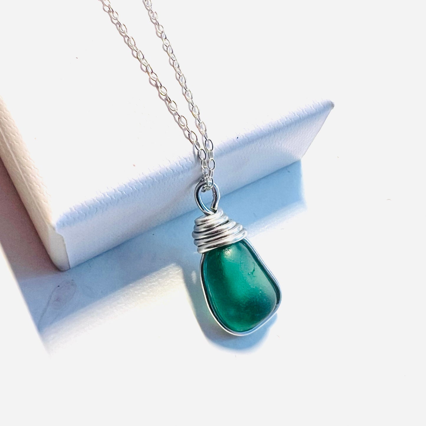 Turquoise Seaham Sea Glass and Glass Pearl Pendant