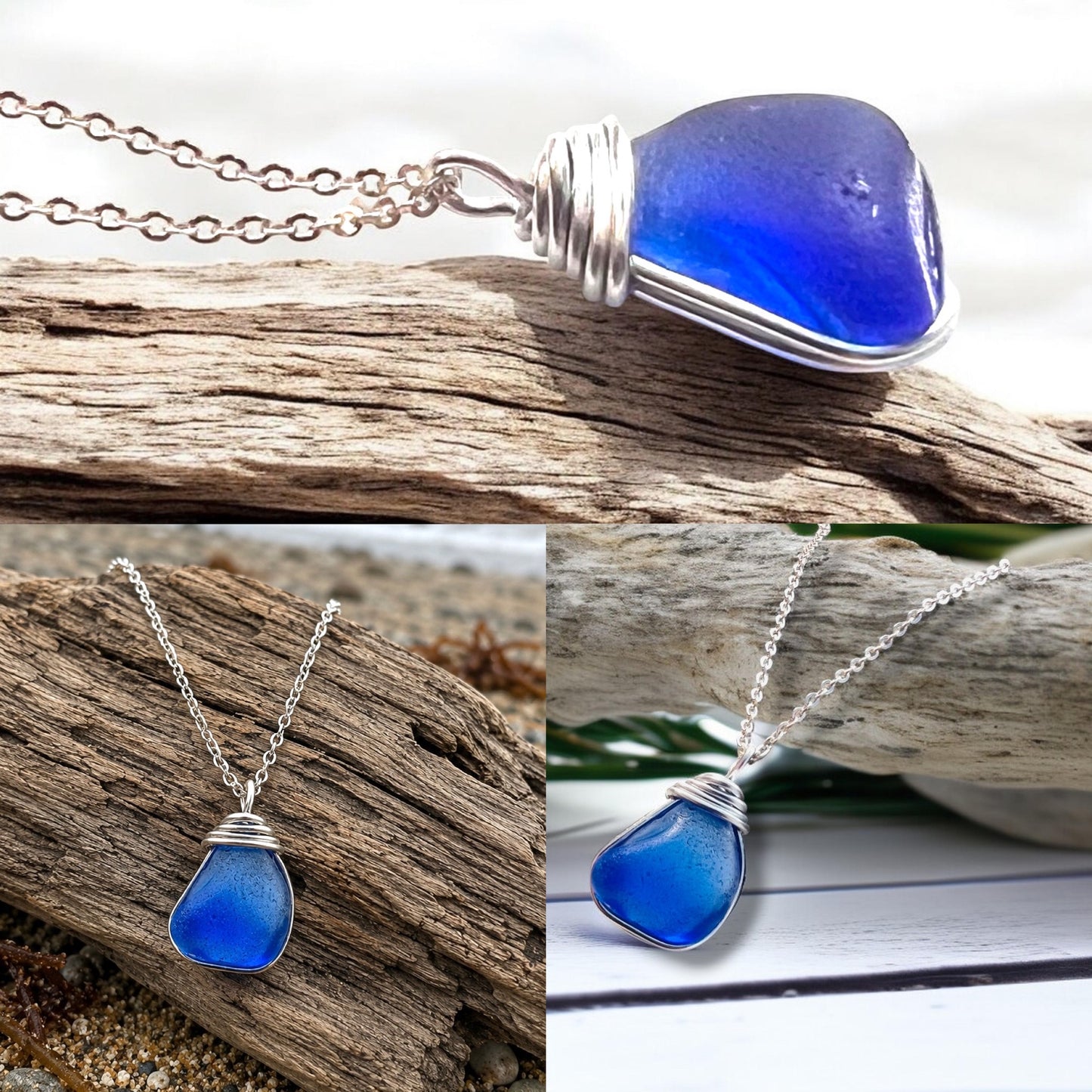 Deep Blue Seaham Sea Glass Pendant