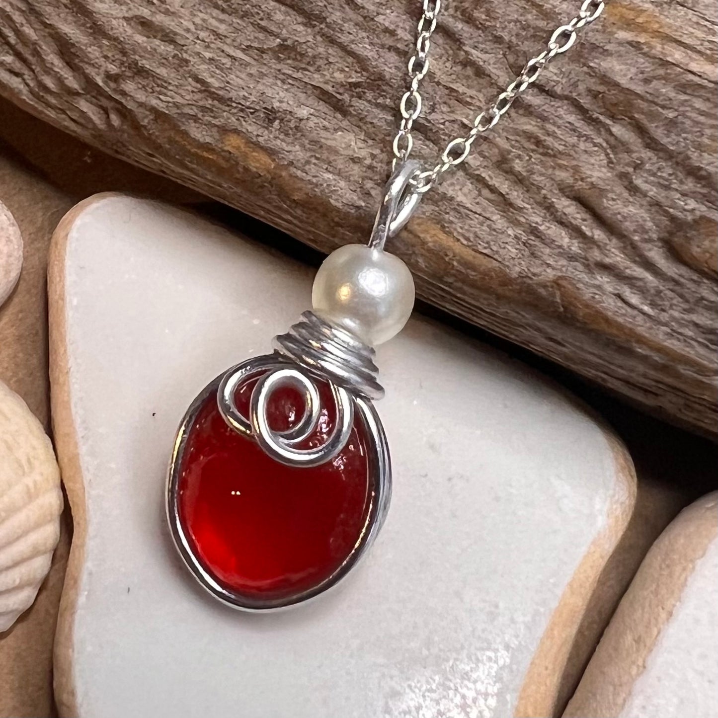 Very Rare Red Seaham Sea Glass Pendant