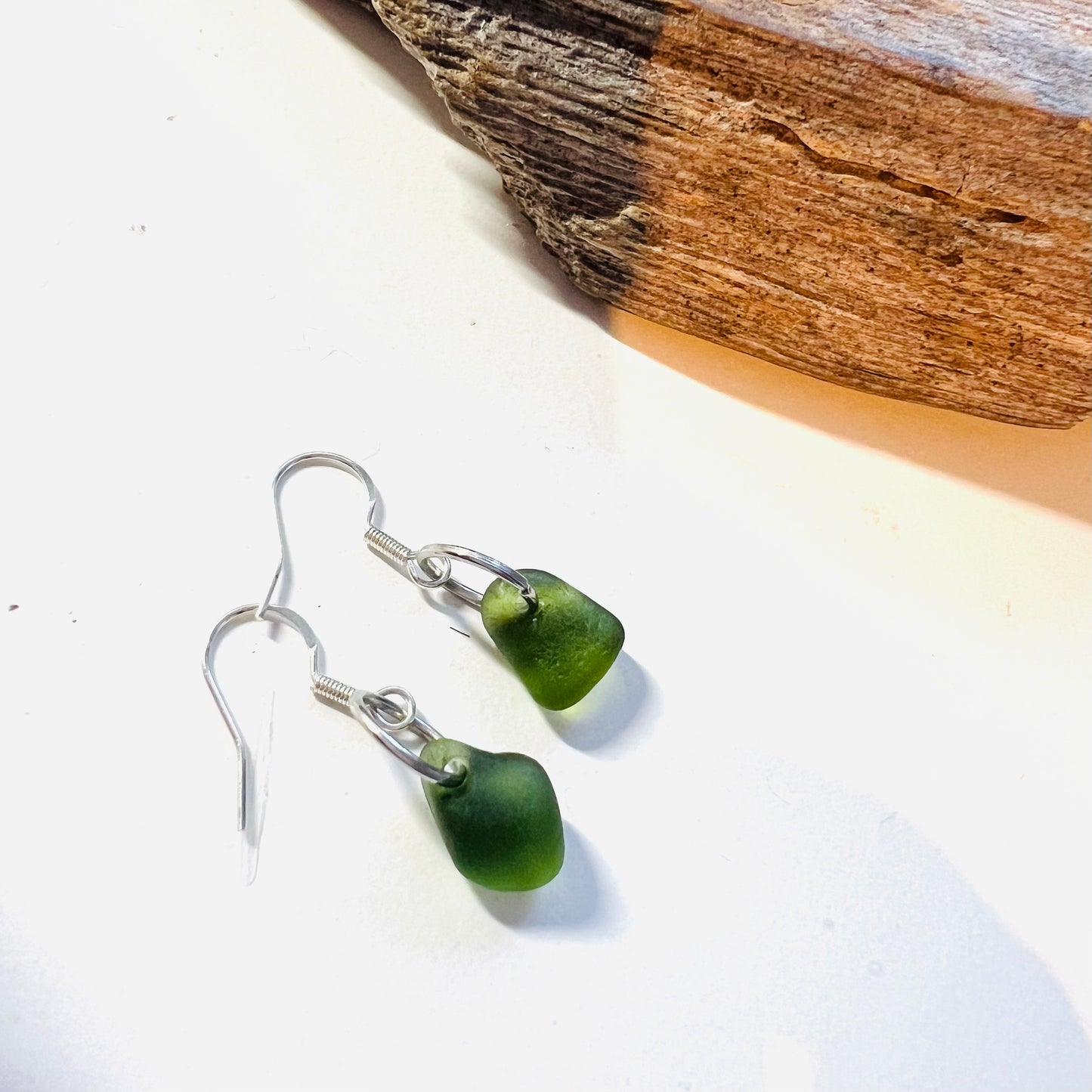 Green Dangly Seaham Sea Glass Earrings