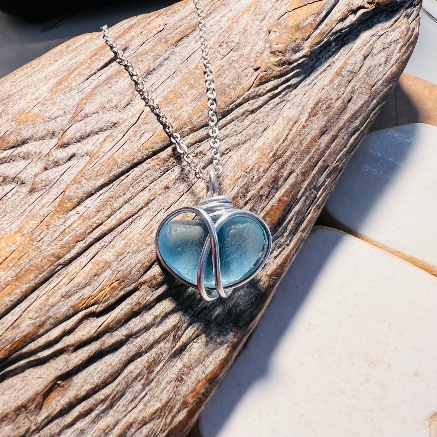 Bright Blue Heart Sea Glass Pendant