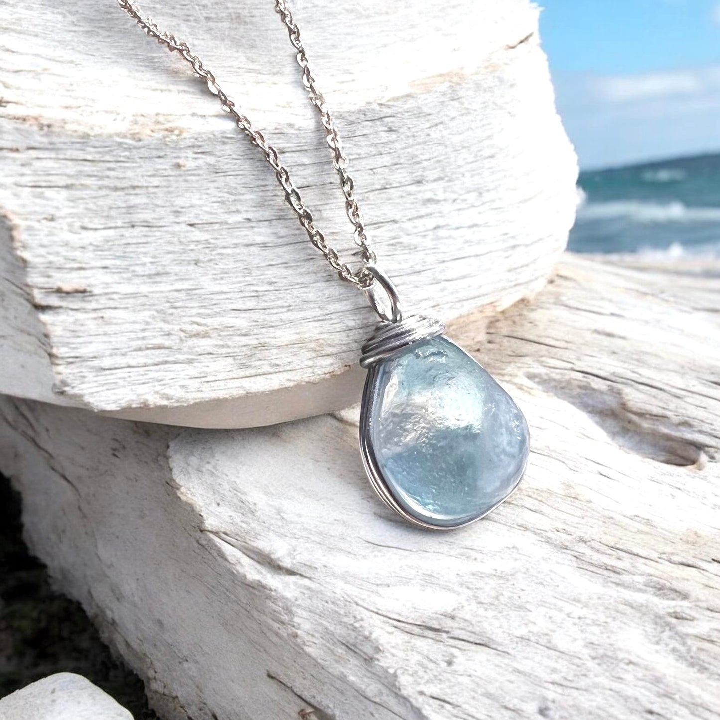 Chunky Pale Blue Seaham Sea Glass Pendant