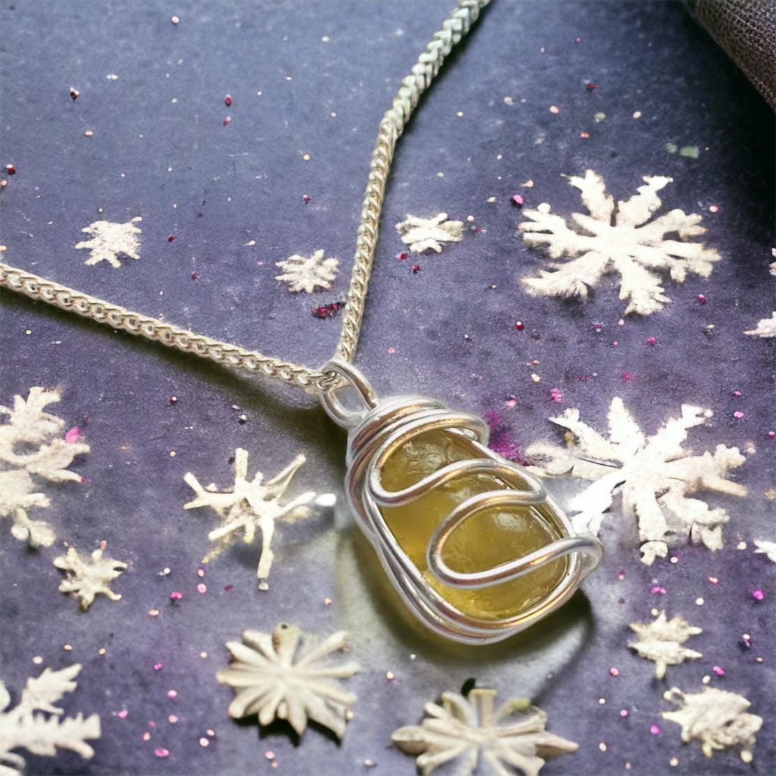 Sunny Yellow Seaham Sea Glass Waves Pendant