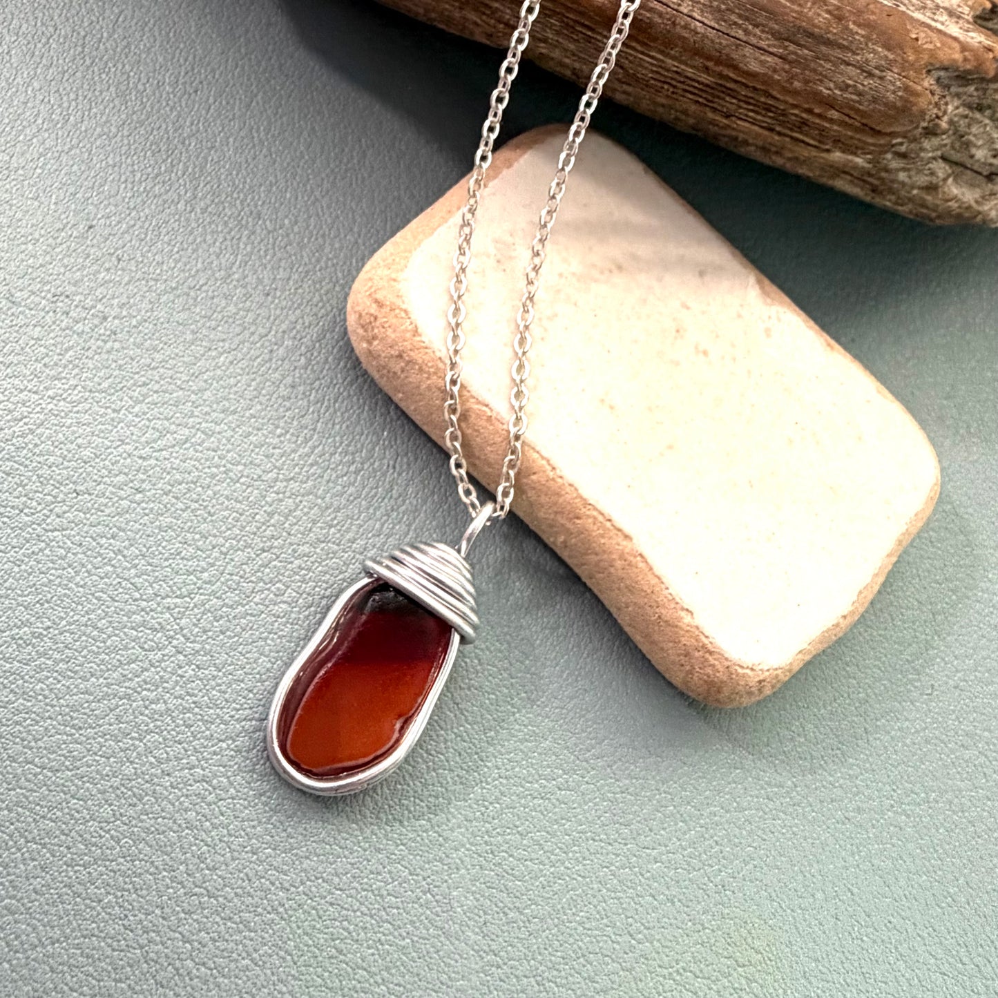 Very Rare Red and Orange Canary Islands Sea Glass Pendant