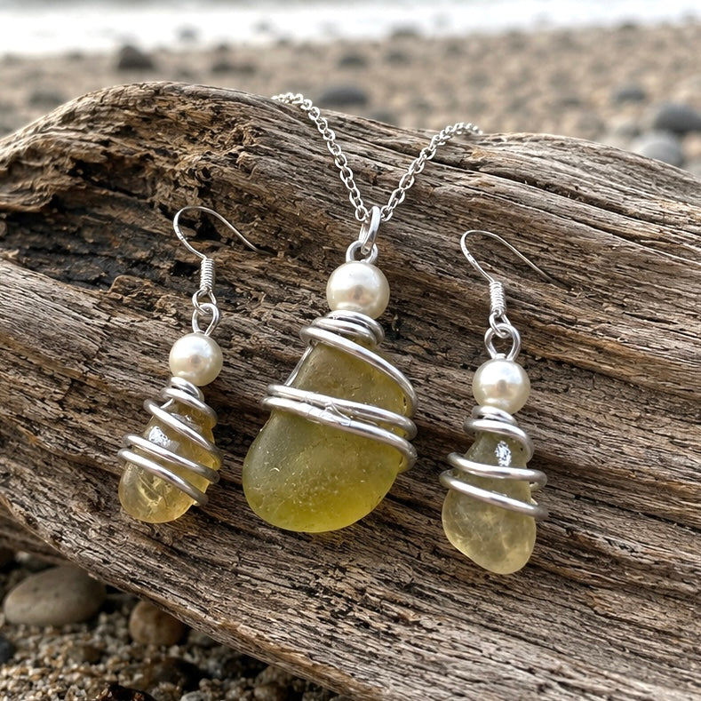 Yellow Seaham Sea Glass Jewellery Set