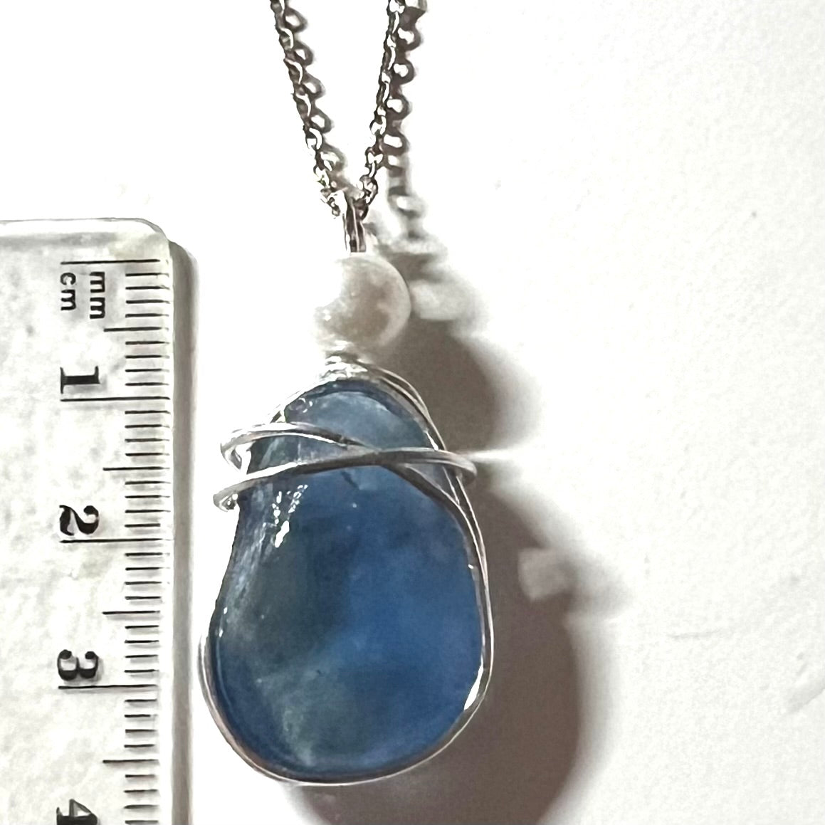 Large Dusky Blue Seaham Sea Glass Pendant