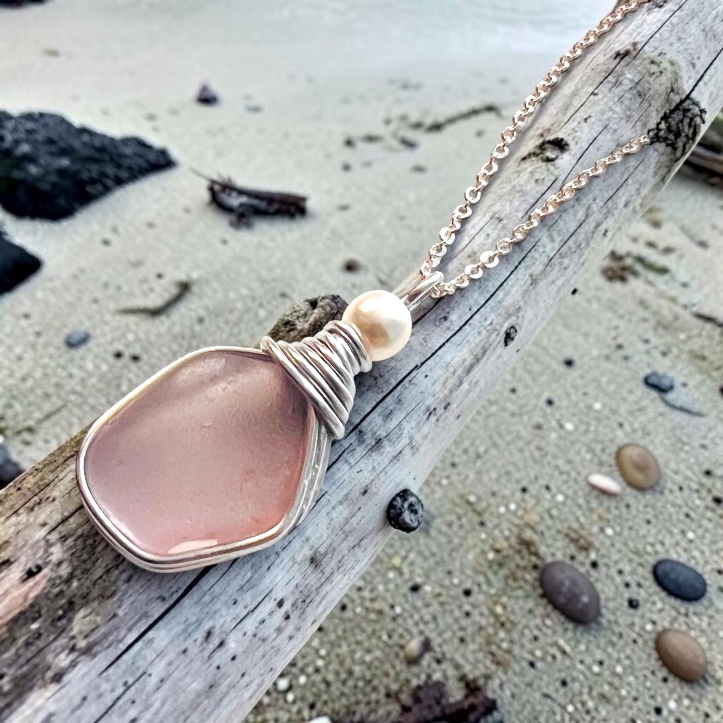 Rare Lilac Purple/Pink tone Seaham Sea Glass Pendant