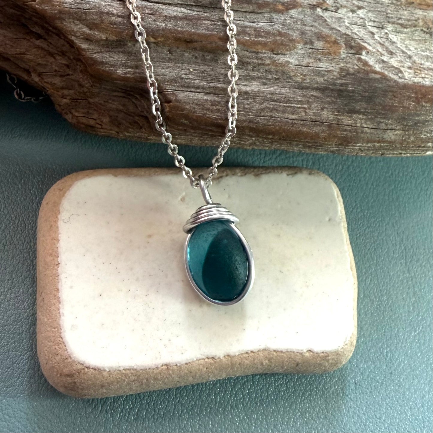 Seaham Sea Glass Multi Tone Turquoise Pendant