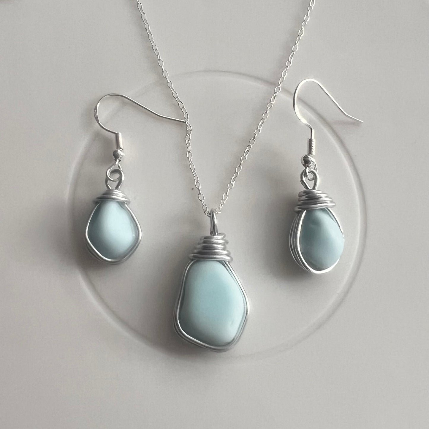 Milky Blue Seaham Sea Glass Jewellery Set