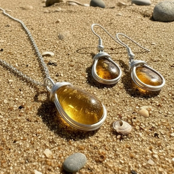 Yellow Devon Sea Glass Jewellery Set