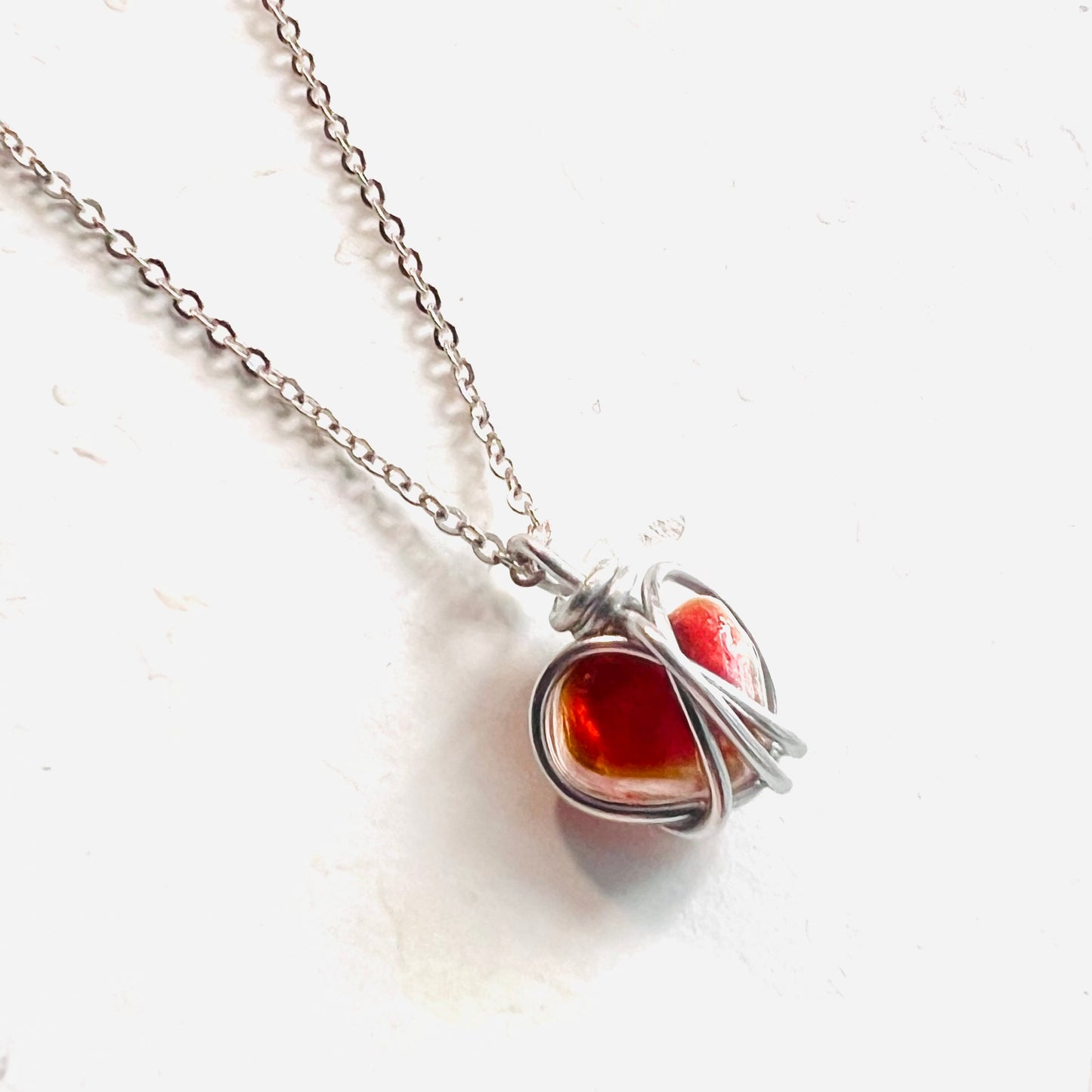 Small Rare Orange Tones Seaham Sea Glass Heart Pendant