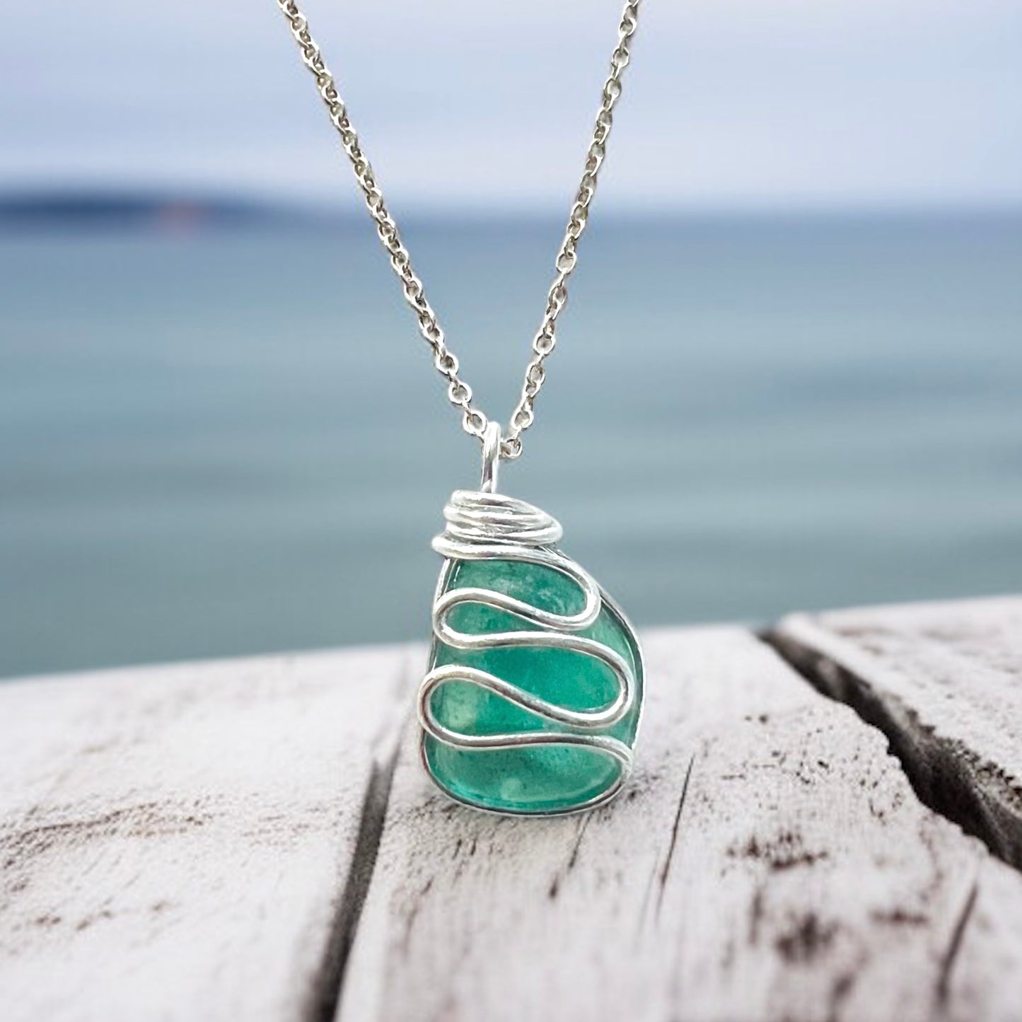 Chunky Turquoise Seaham Sea Glass Waves Pendant