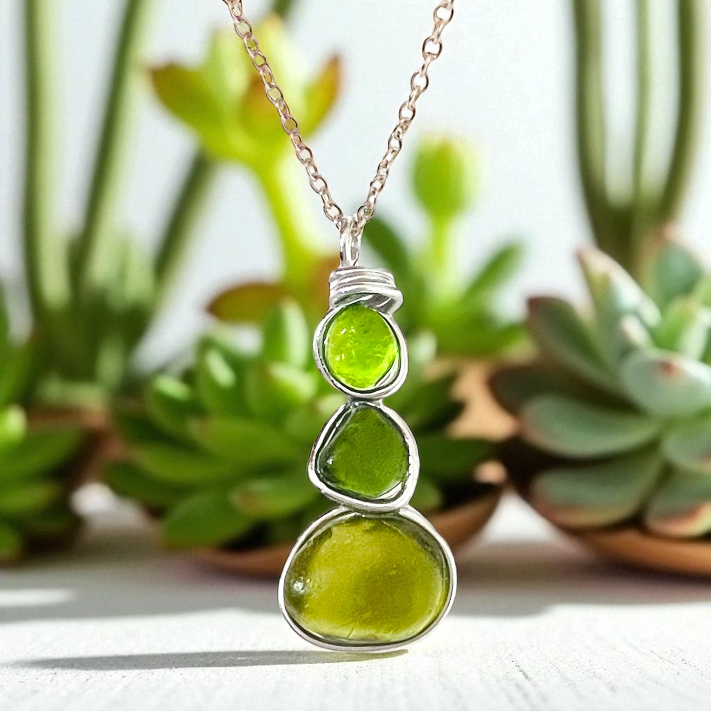 Bright Green Seaham Sea Glass Heart Pendant