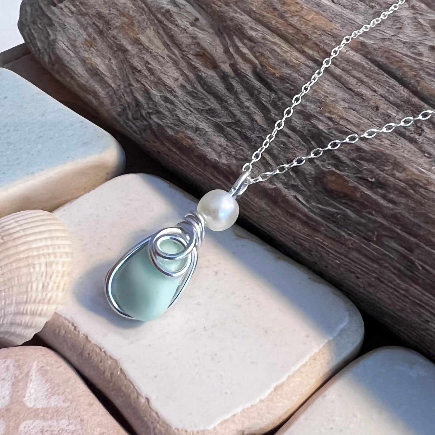 Mint Green Seaham Milk Glass Pendant