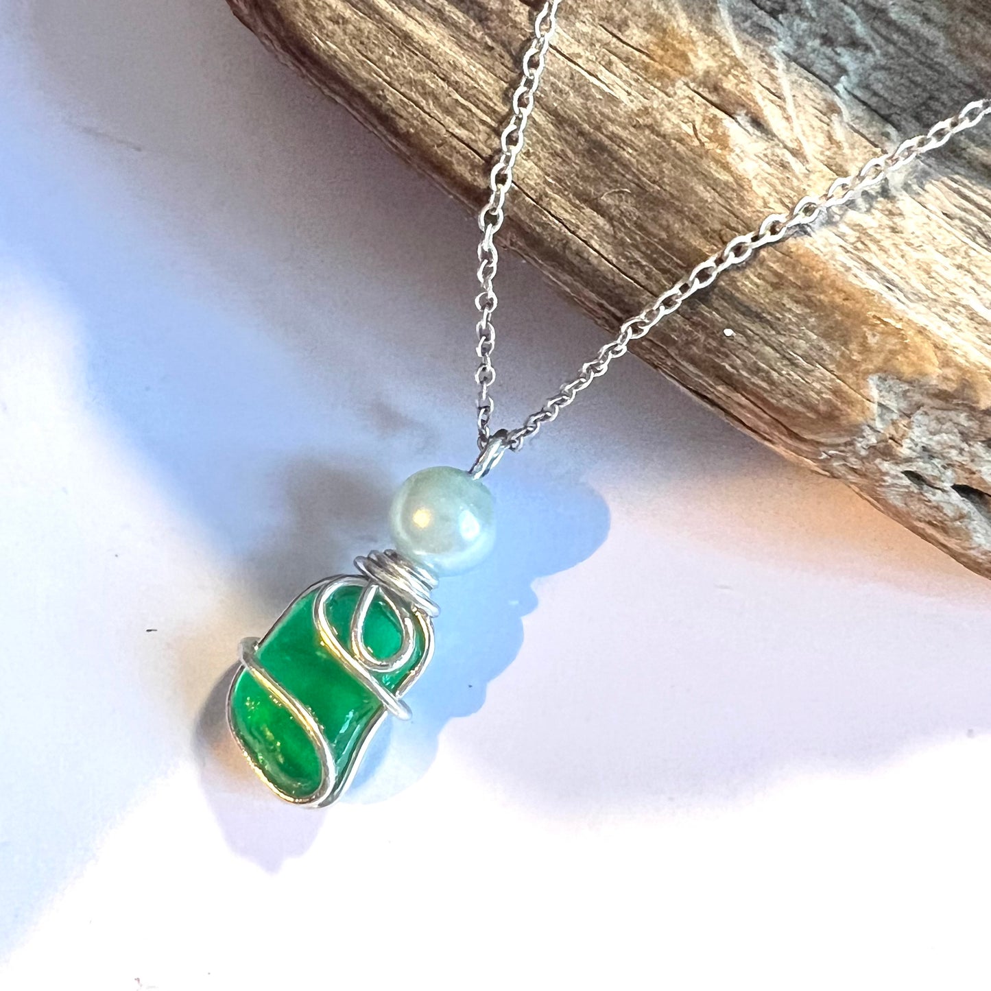 Canary Island Rare Turquoise Green Sea Glass Pendant